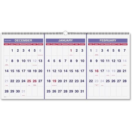 AT-A-GLANCE At A Glance AAGPM1428 Horizontal Wall Calendar 3-Months; Chipboard - Blue & White AAGPM1428